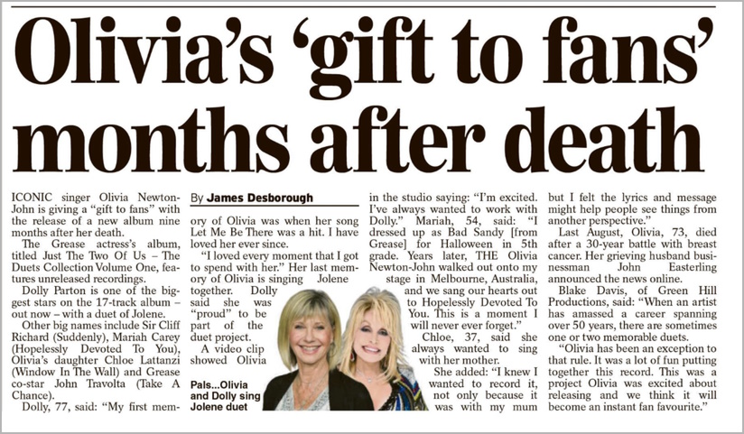 Olivia's Gift To Fans Months After Death - Daily Express