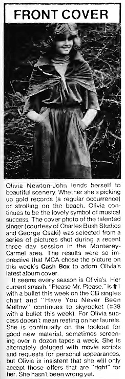 Olivia Newton-John - pleasing everyone (Clearly Love album cover feature) - Cashbox