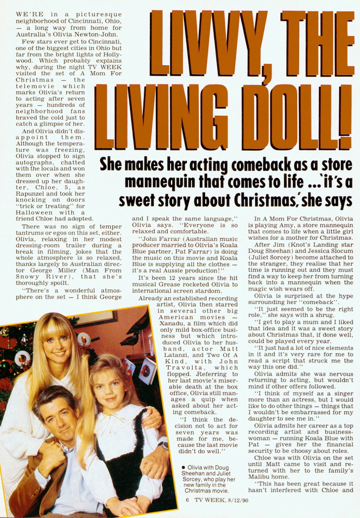 Olivia's Screen Comeback - A Mom For Christmas - TV Week