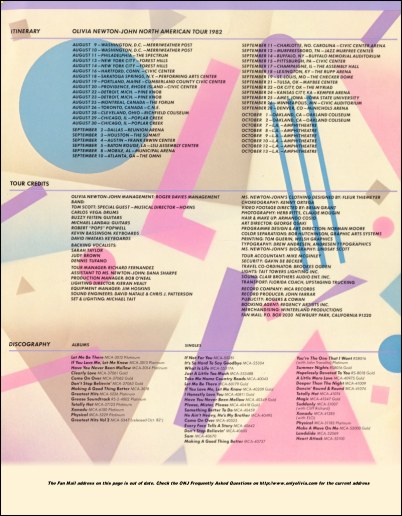 Olivia's 1982 Physical tour - US