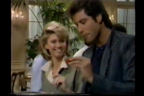 Olivia Newton-John and John Travolta behind the scenes Two Of A Kind 1984 Olivia Newton-John and John Travolta 1984